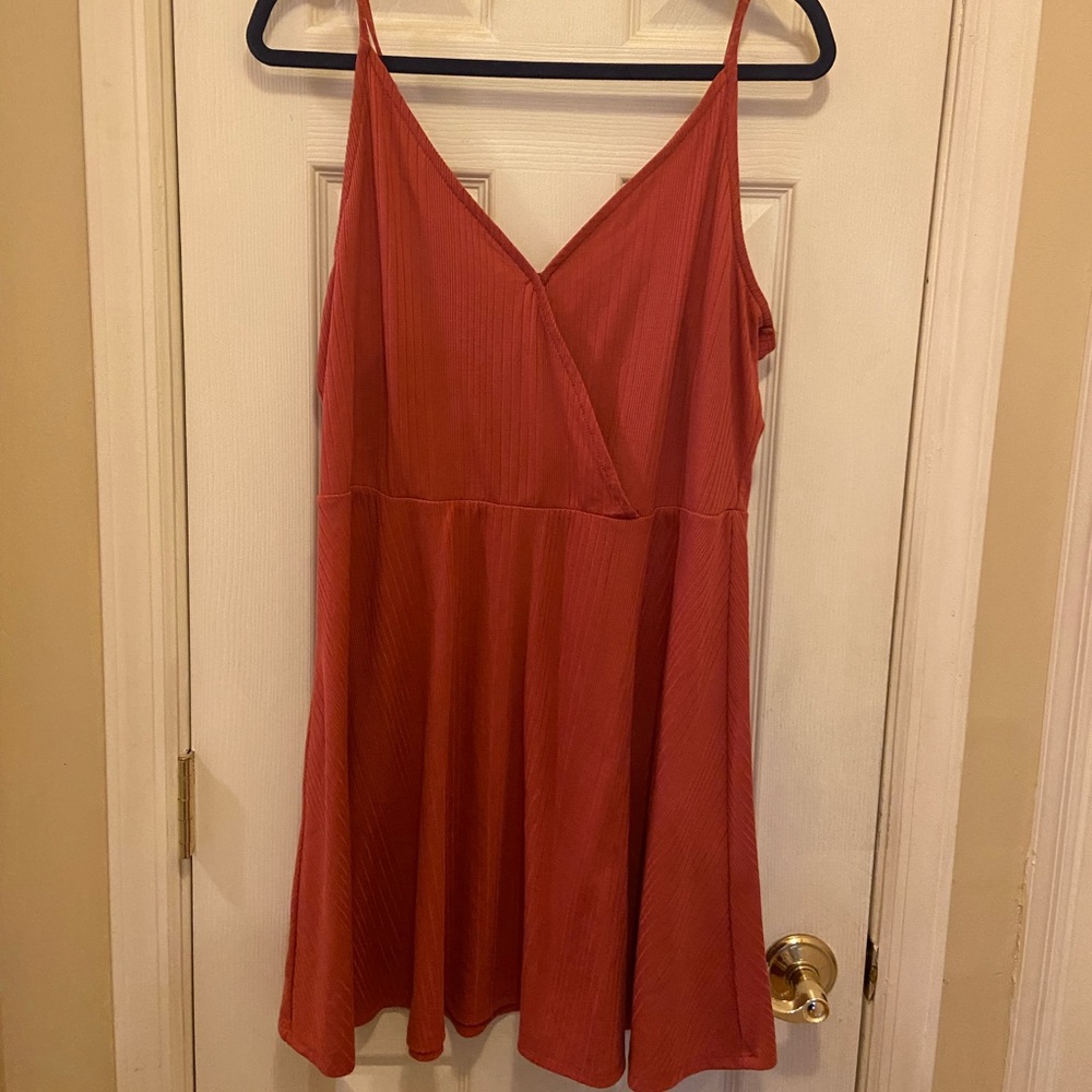 Terracotta Ribbed Fit and Flare Dress